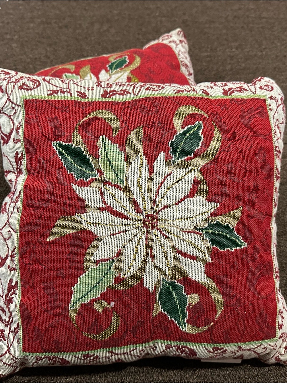 Festive Red Poinsettia Holiday Throw Pillow - White & Green Accent